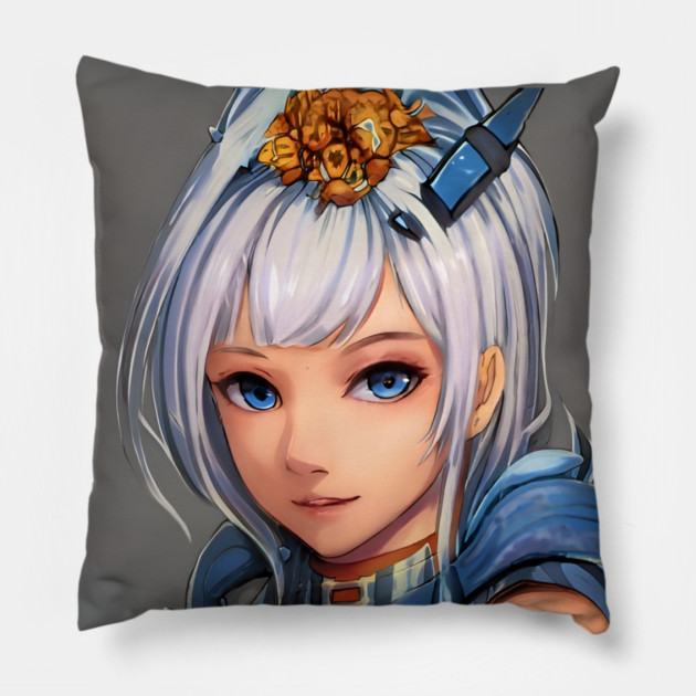 anime girl white hair cosplay Pillow by animegirlnft