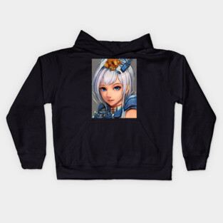anime girl white hair cosplay Kids Hoodie