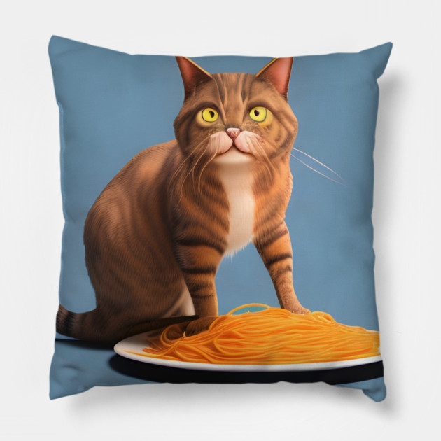 cat pasta lover  kawaii food Pillow by animegirlnft