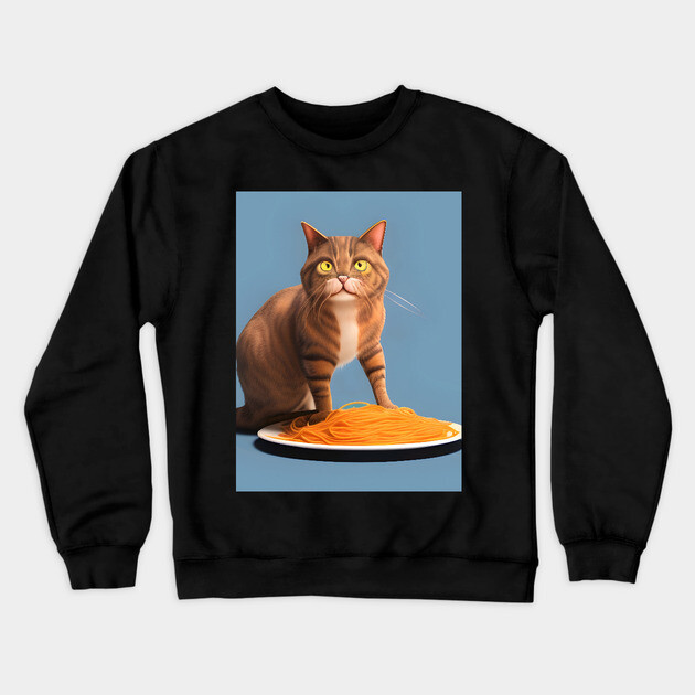 cat pasta lover  kawaii food Crewneck Sweatshirt by animegirlnft