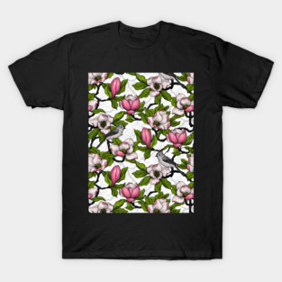 Blooming magnolia and titmouse bird T-Shirt