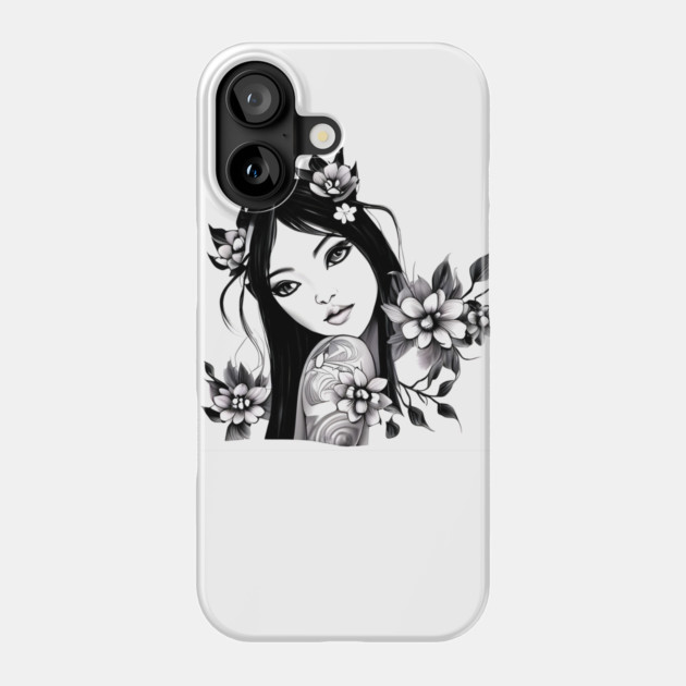 girl tatoo art flowers Phone Case by animegirlnft