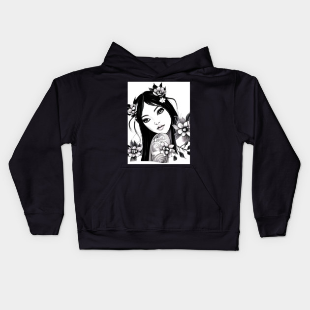 girl tatoo art flowers Kids Hoodie by animegirlnft