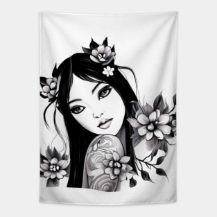 girl tatoo art flowers Tapestry