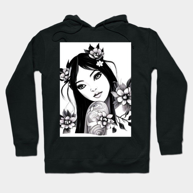 girl tatoo art flowers Hoodie by animegirlnft
