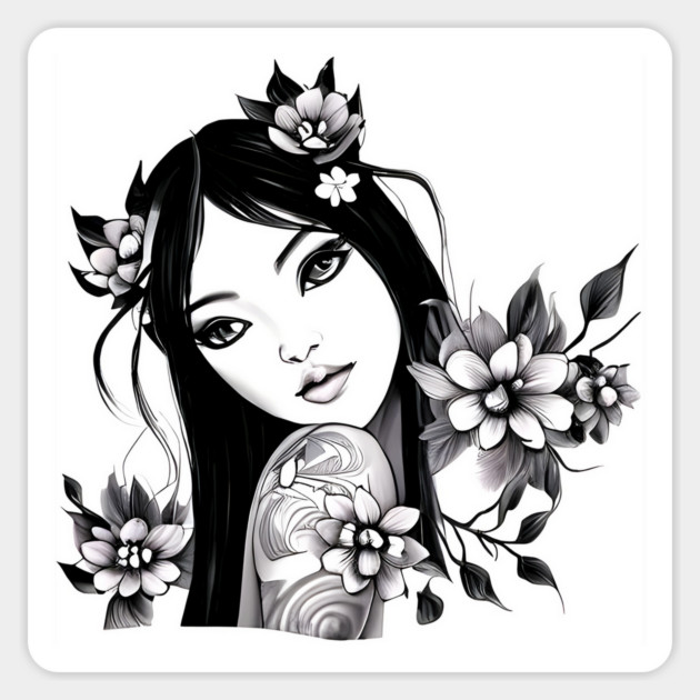girl tatoo art flowers Sticker by animegirlnft