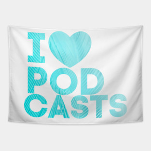I Heart Podcasts Blue Feather Tapestry