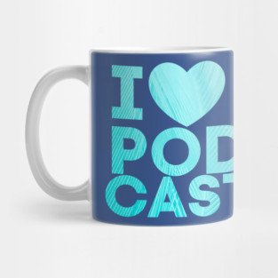 I Heart Podcasts Blue Feather Mug