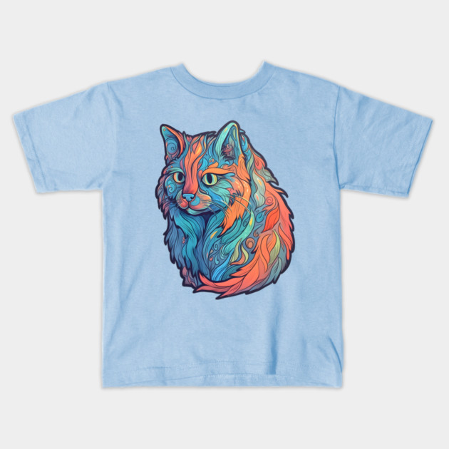 Rainbow Fur Swirl Cat Kids T-Shirt by Luxinda