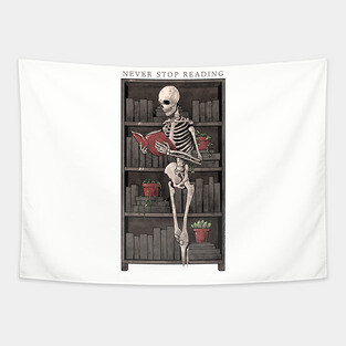 Never Stop Reading - Death Skull Book Gift Tapestry