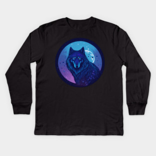 We Are All Made of Stardust - Dark Blue Wolf Design Kids Long Sleeve T-Shirt