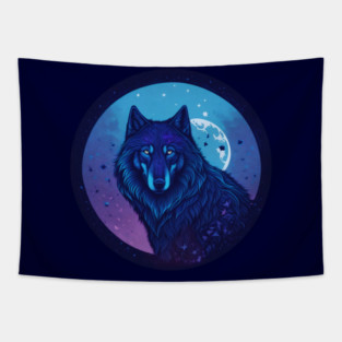 We Are All Made of Stardust - Dark Blue Wolf Design Tapestry