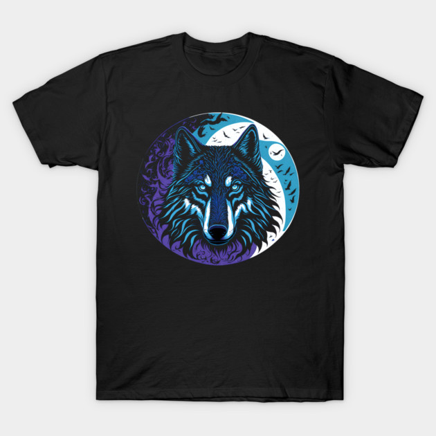 The Wolf in the Full Moon Accompanied by a Murder of Crows T-Shirt by SymbioticDesign