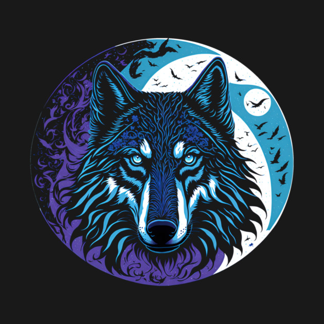 The Wolf in the Full Moon Accompanied by a Murder of Crows by SymbioticDesign
