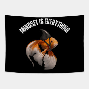 Mindset Motivational quote Cute Goldfish Shark Tapestry