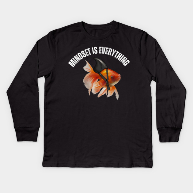 Mindset Motivational quote Cute Goldfish Shark Kids Long Sleeve T-Shirt by logiamerch