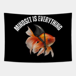 Mindset Motivational quote Cute Goldfish Shark Tapestry