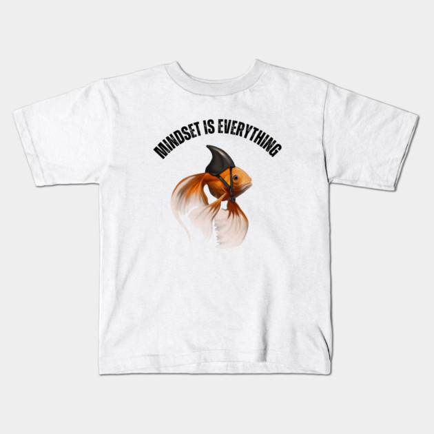 Mindset Motivational quote Cute Goldfish Shark Kids T-Shirt by logiamerch
