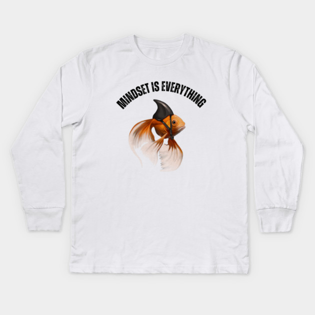 Mindset Motivational quote Cute Goldfish Shark Kids Long Sleeve T-Shirt by logiamerch