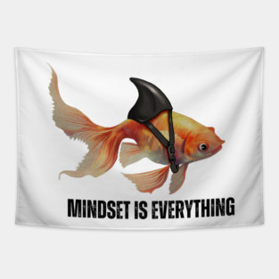 Mindset Motivational quote Cute Goldfish Shark Tapestry