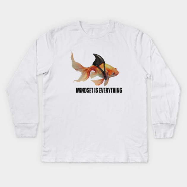 Mindset Motivational quote Cute Goldfish Shark Kids Long Sleeve T-Shirt by logiamerch