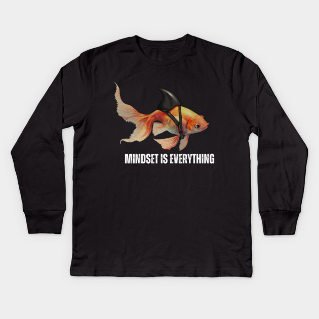 Mindset Motivational quote Cute Goldfish Shark Kids Long Sleeve T-Shirt by logiamerch