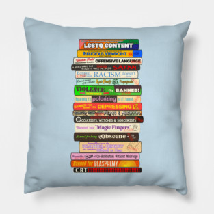 Banned Books Stack - Reasons Books are Challenged Pillow