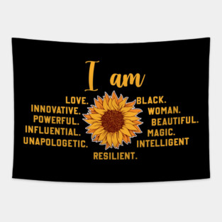 I am a powerful Black woman, sunflower Tapestry