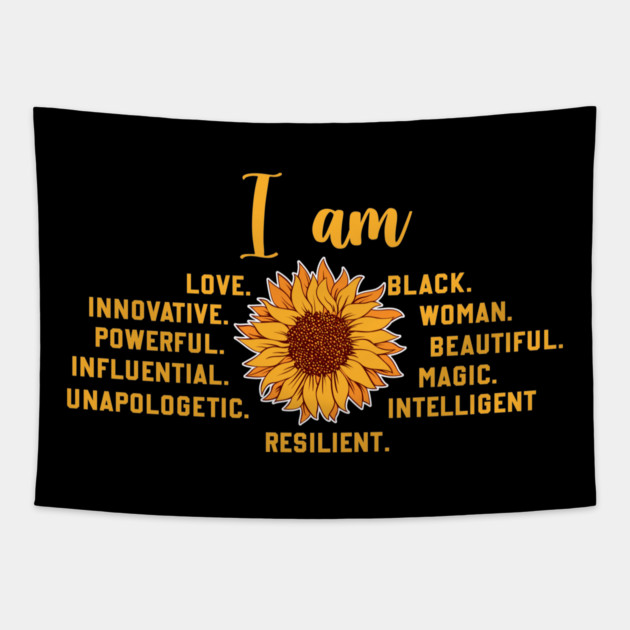 I am a powerful Black woman, sunflower Tapestry by UrbanLifeApparel