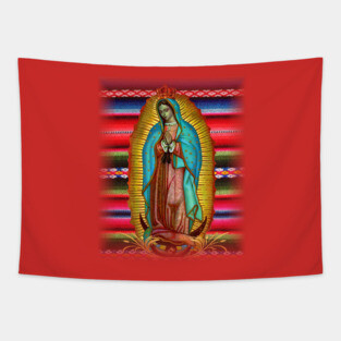 Our Lady of Guadalupe Virgin Mary Zarape Red Tapestry
