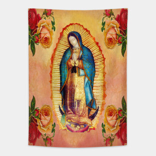 Our Lady of Guadalupe Virgin Mary and Roses Tapestry