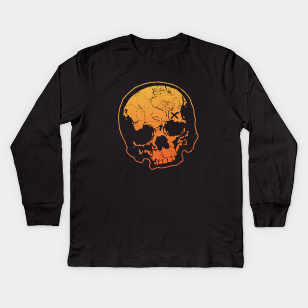 Orange Crush Skull Kids Long Sleeve T-Shirt by Tommy Devoid