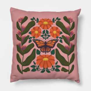Monarch Butterfly in Milkweed Forest // Midwestern Wildflowers // Mexican Sunflowers Pillow