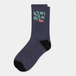 Abstract Red Flower with Green Vine SQUARE Socks