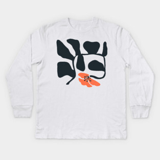 Midcentury Abstract Hibiscus (Square) Kids Long Sleeve T-Shirt