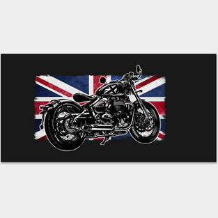Bobber Motorcycle | Great Britain Flag | Custom Classic Motorcycles Posters and Art