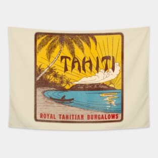 Defunct Tahiti Bungalows Travel Souvenir Luggage Label Tapestry