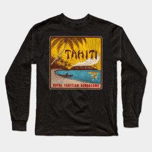 Defunct Tahiti Bungalows Travel Souvenir Luggage Label Long Sleeve T-Shirt