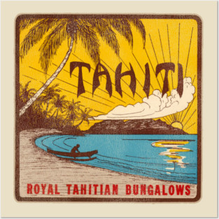 Defunct Tahiti Bungalows Travel Souvenir Luggage Label Posters and Art