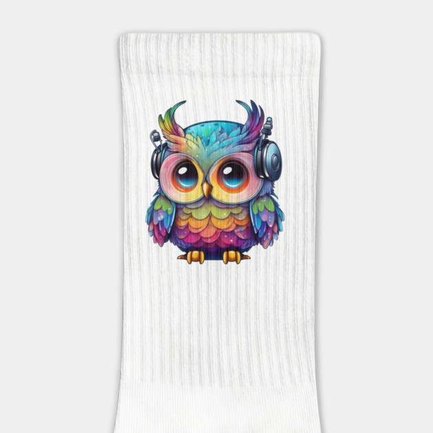 Rainbow Owl Wearing Headphones by Luxinda
