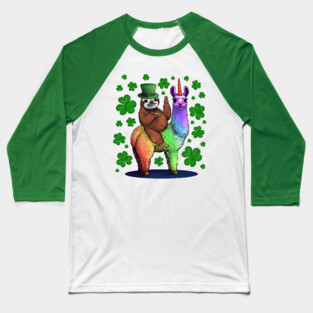 Leprechaun Sloth Riding Llama Unicorn St Patricks Day Baseball T-Shirt