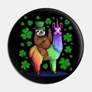 Leprechaun Sloth Riding Llama Unicorn St Patricks Day Pin
