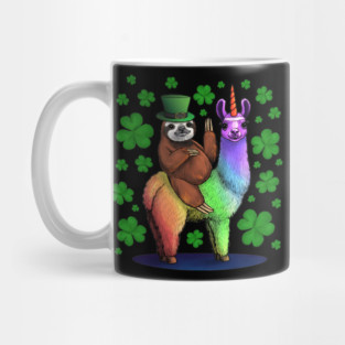 Leprechaun Sloth Riding Llama Unicorn St Patricks Day Mug