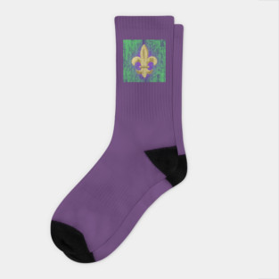 Mardi Gras Fleur de Lis Purple Green and Gold, Socks