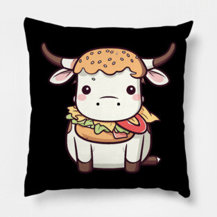 Cute Kawaii Style Cow Dressed as a Hamburger Pillow