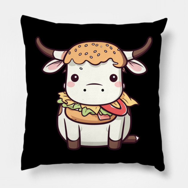 Cute Kawaii Style Cow Dressed as a Hamburger Pillow by belownormal