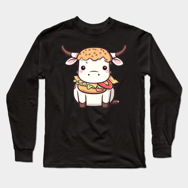 Cute Kawaii Style Cow Dressed as a Hamburger Long Sleeve T-Shirt by belownormal