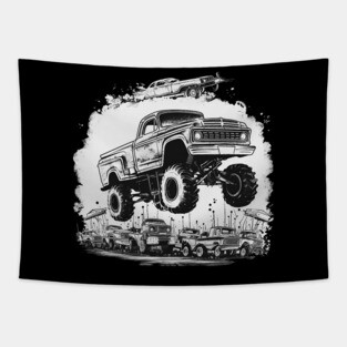 Monster Jump: High-Flying Thrills Line Art Monster Truck Tapestry