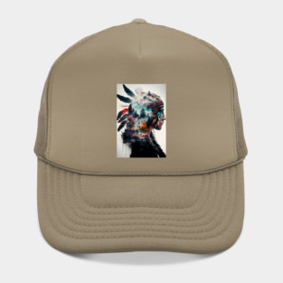 Native American Double Exposure Watercolor Painting Hat