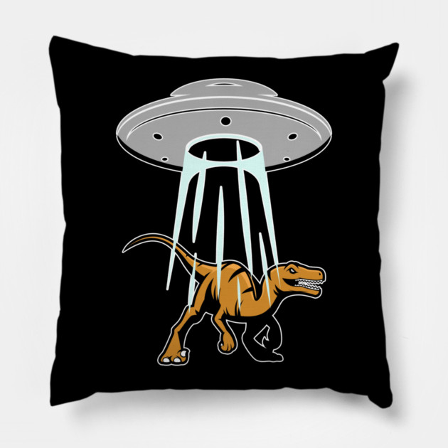 UFO Alien Abduction Dinosaur Raptor Gift Pillow by belownormal